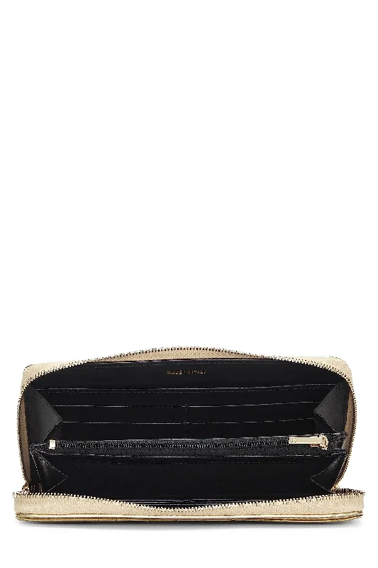 Chanel,  Gold Calfskin Zip Around Wallet, Gold