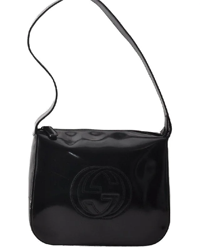 Medium - sized Women Gucci handbags for everyday useAuthentic GUCCI Vintage Shoulder Hand Bag Purse Enamel Black Junk 9641I