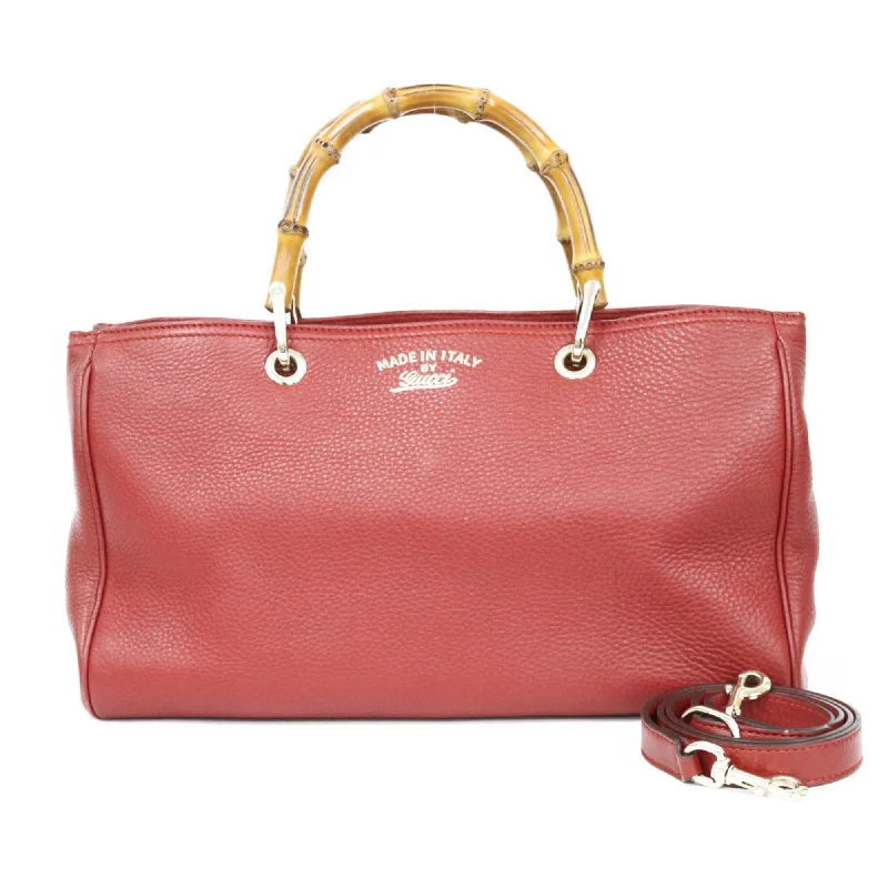 Women Gucci bags with a front - zip pocket for small itemsGucci Shoulder Bag Bamboo Red Ladies