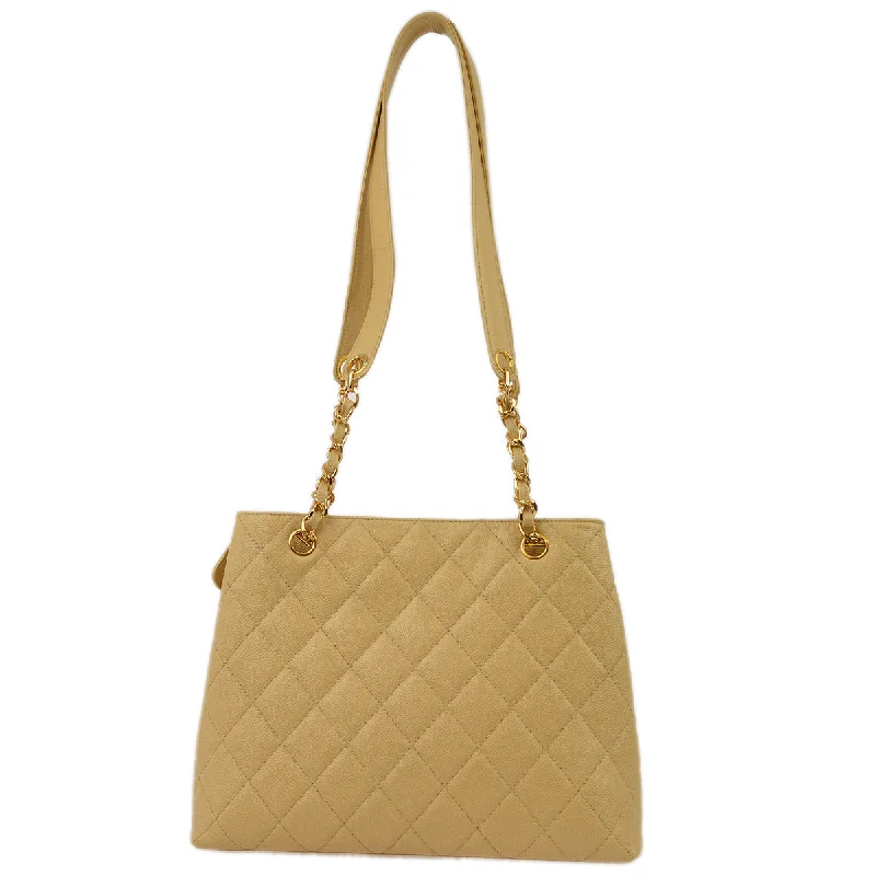 Chanel Beige Caviar Chain Shoulder Tote Bag