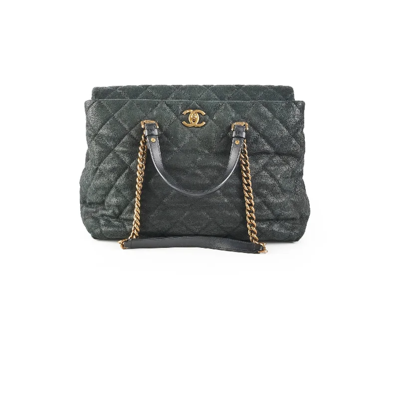 Chanel Caviar Turnlock Top Handle Tote Bag Black