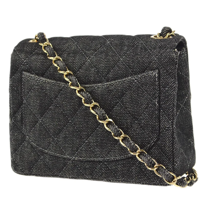 CHANEL 2001-2003 Classic Flap Mini Square 17 Black Denim 88001