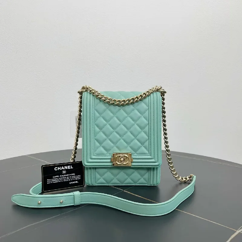 Chanel Leboy Mint Quilted Leather Chain Shoulder Bag 16