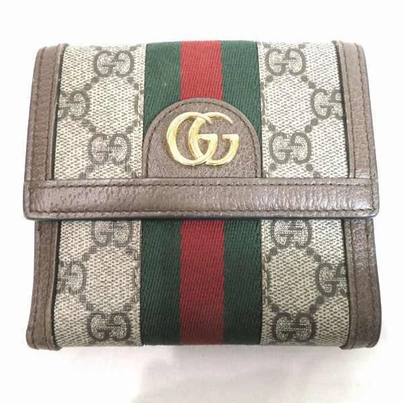 Ladies Gucci shoulder bags with a magnetic - closure flapGucci Sherry Line GG Supreme 523173 3 Fold Wallet Women's