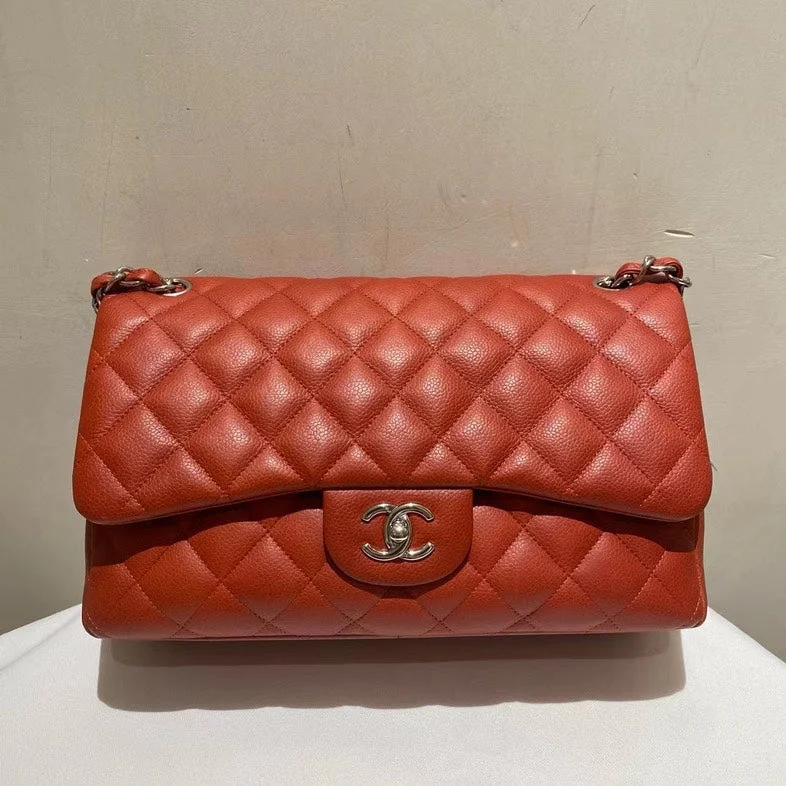 Chanel Classic Flap CF Jumbo Caviar Orange Quilted Leather Shoulder Bag