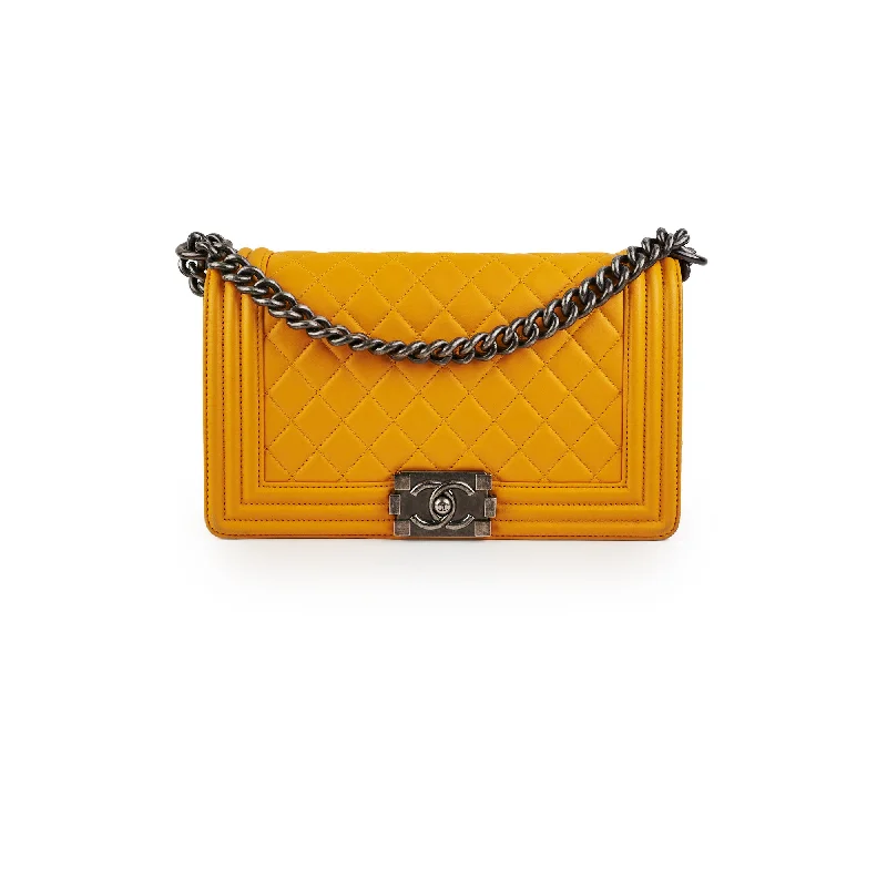 Chanel Old Medium Boy Bag Lambskin Yellow