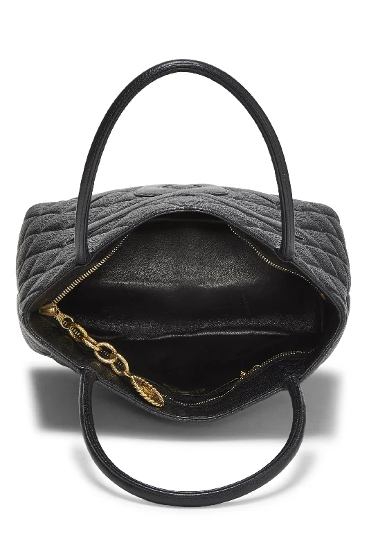 Chanel,  Black Quilted Caviar Medallion Tote, Black