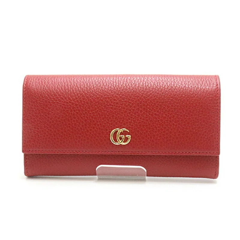 Women Gucci bags with a front - flap pocket for quick - access itemsGucci Petite Marmont Leather Continental Bifold Long Wallet 456116 Red