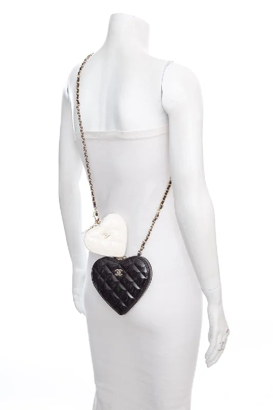 Chanel Patent Calfskin Resin Quilted CC Heart Clutch Shoulder Bag