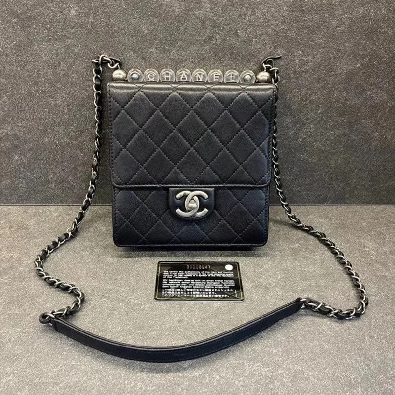 Chanel Classic Flap Bag Black Calfskin Medium Quilted Chain Strap