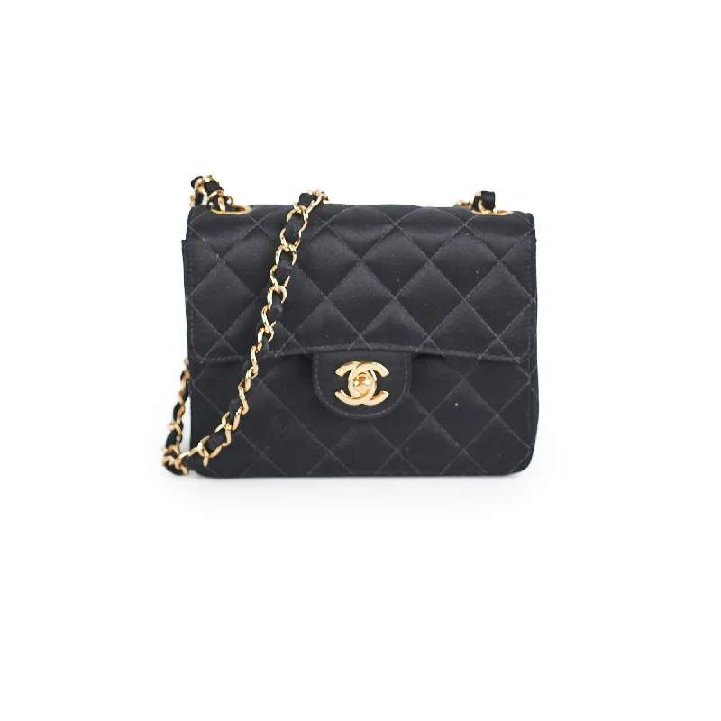 Chanel Mini Square Flap Satin Black- Series 7