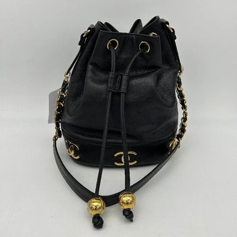 Chanel Black Caviar Triple CC Bucket Shoulder Bag Medium