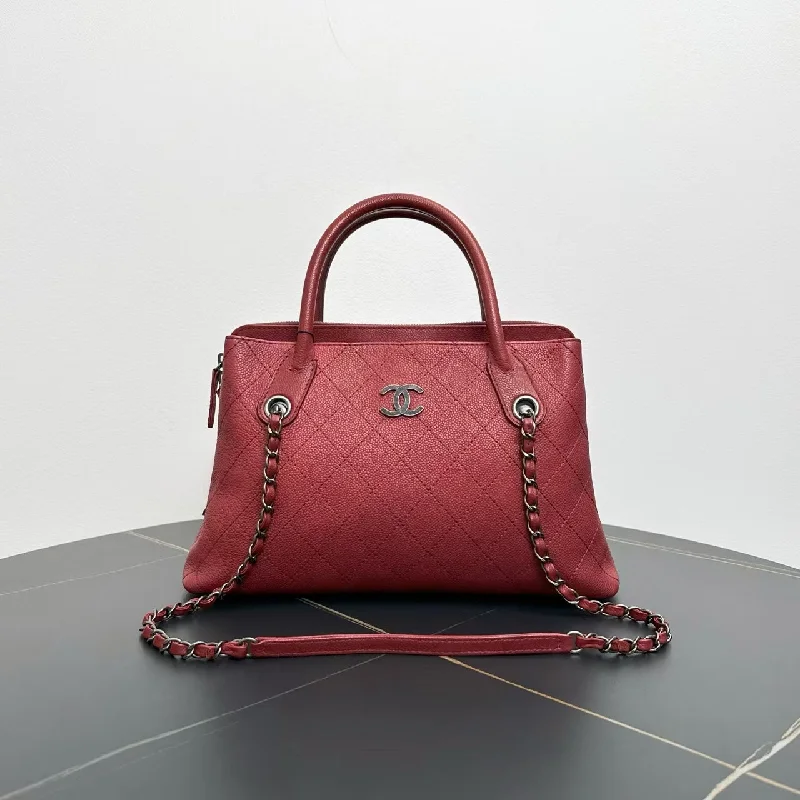 Chanel Quilted Red Leather Two-Way Bag Medium