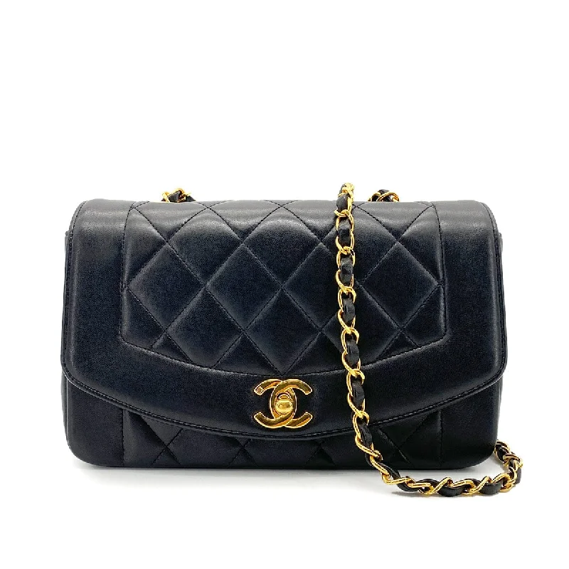 CHANEL VINTAGE DIANA SMALL CHAIN SHOULDER BAG BLACK LAMB SKIN 90255088