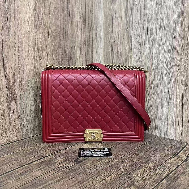 Chanel Le Boy Maxi Red Quilted Leather Shoulder Bag 2014