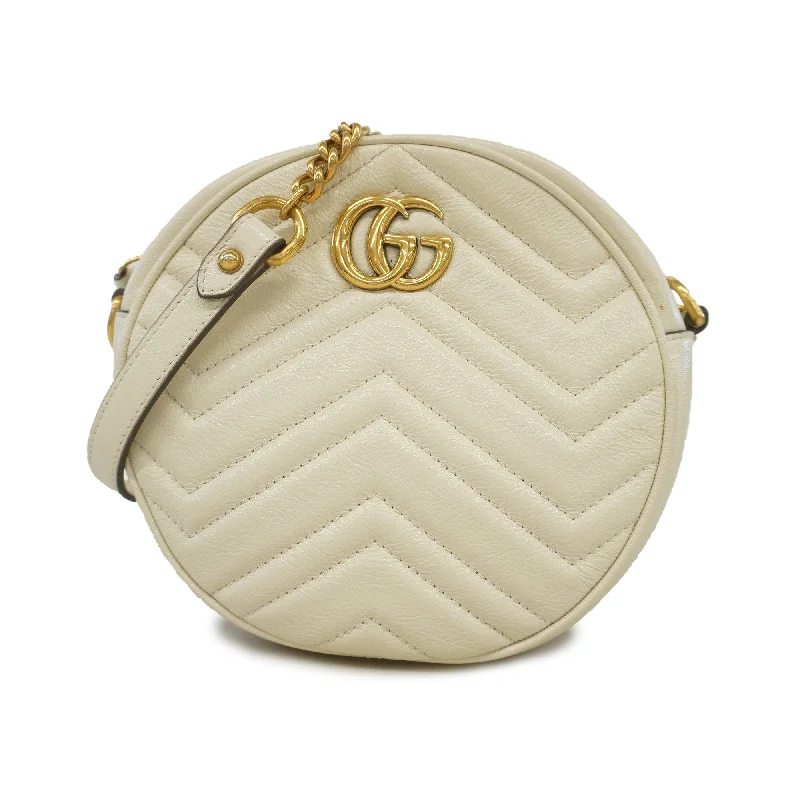 Women Gucci Sylvie bags with a leather - wrapped handleGucci Shoulder Bag GG Marmont 550154 Leather Ivory Gold metal