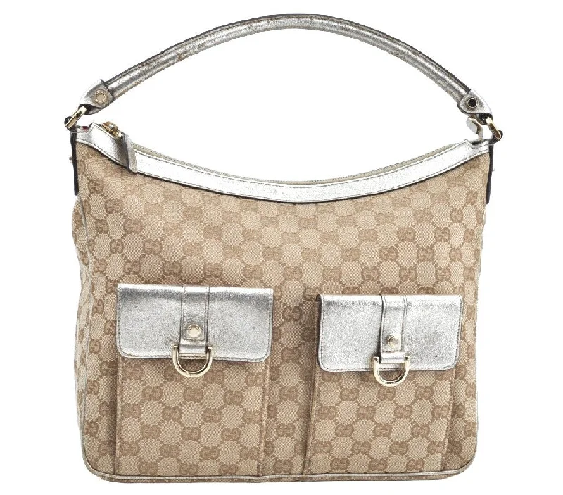 Ladies Gucci shoulder bags with a wide - width strapAuthentic GUCCI Abbey Shoulder Tote Bag GG Canvas Leather 153025 Beige K6582