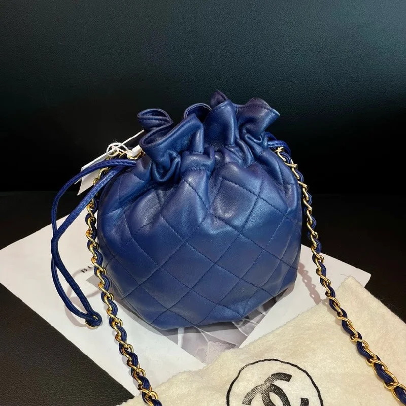 Chanel Blue Sheepskin Drawstring Crossbody Bag