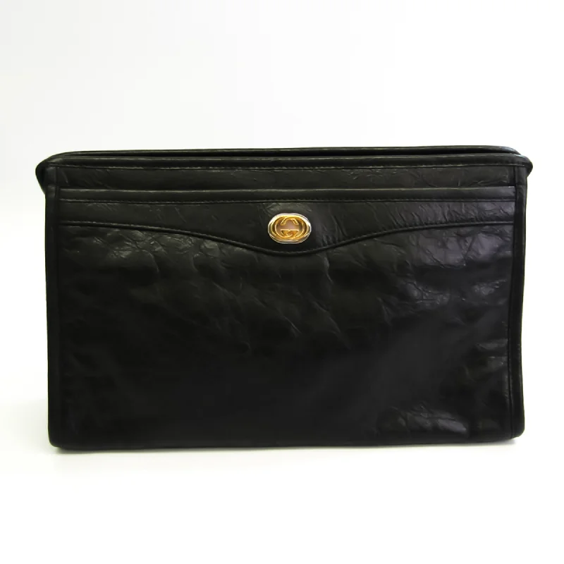 Small - sized Women Gucci shoulder bags for evening outingsGucci Unisex Leather Clutch Bag Black