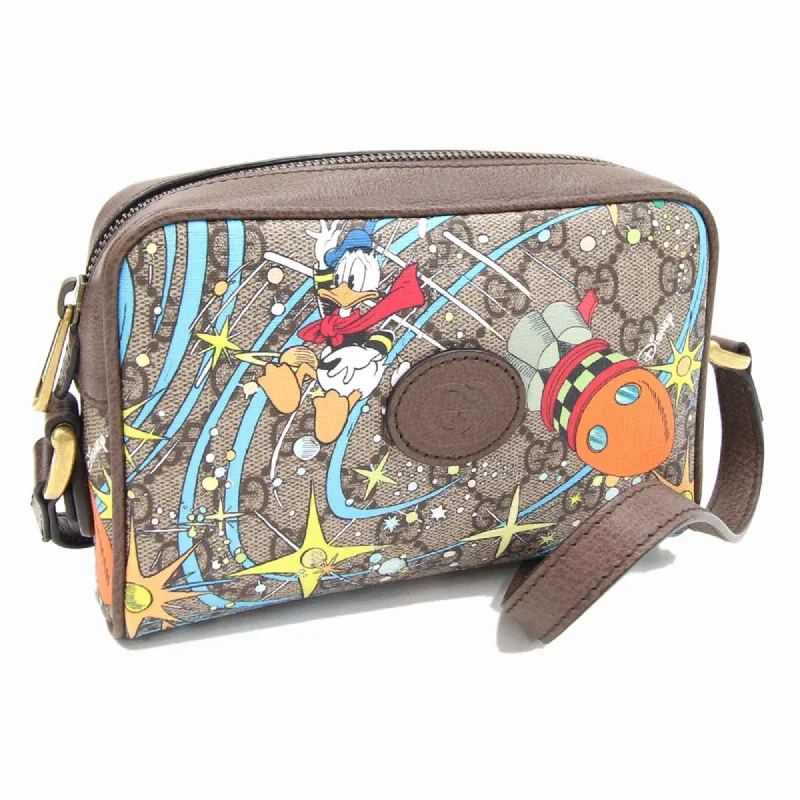 Ladies Gucci shoulder bags with a single - handle designGucci Shoulder Bag Disney Collaboration Donald Duck GG Supreme 648124 Beige Brown PVC Leather Mini Small Pochette Back Ladies GUCCI