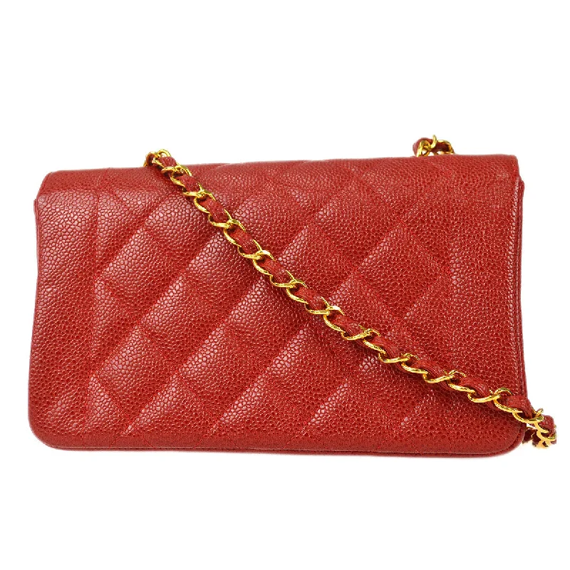 Chanel 1994-1996 Small Diana Chain Shoulder Bag Red Caviar