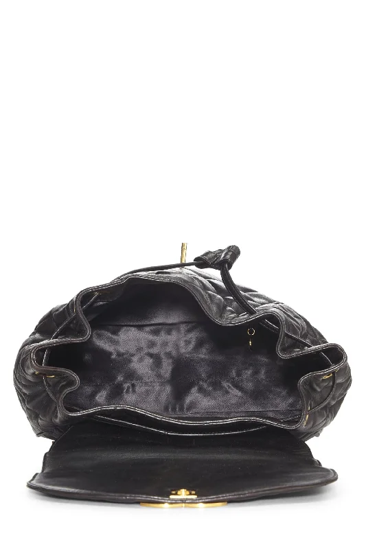 Chanel,  Black Quilted Lambskin Backpack Large, Black