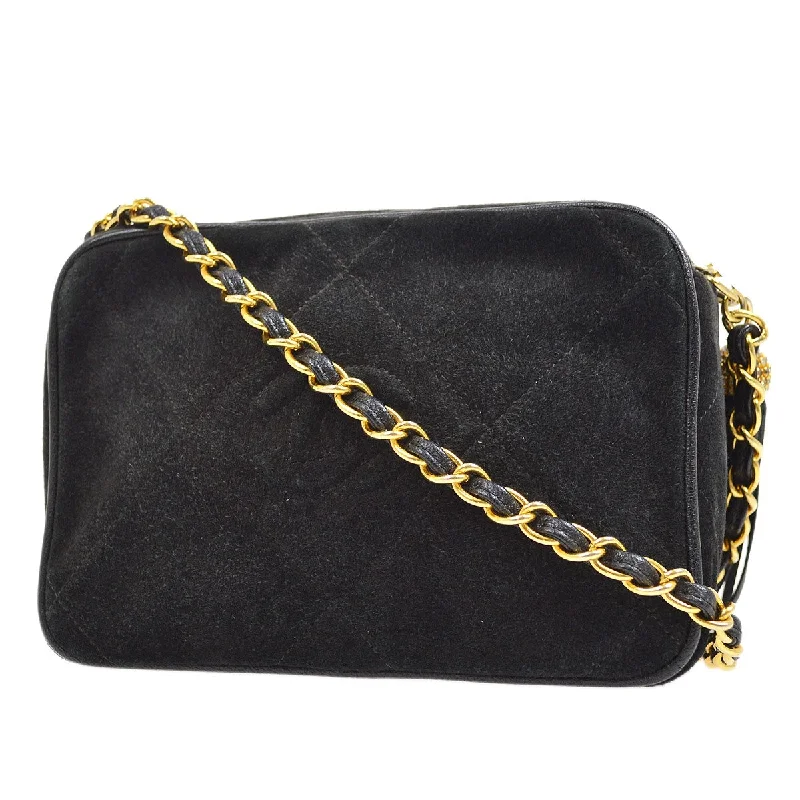 CHANEL 1986-1988 Black Suede Diamond Camera Bag Mini 01505