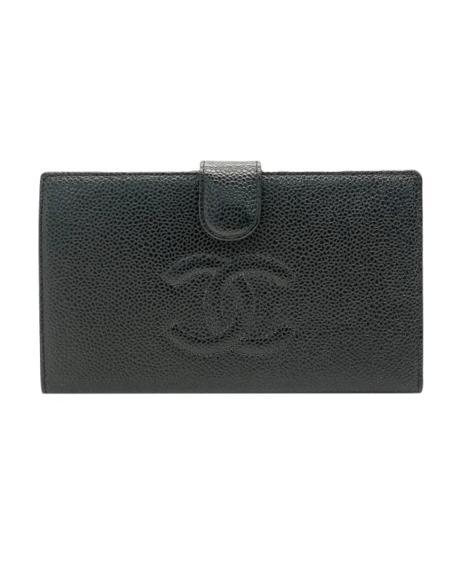 CHANEL VINTAGE BIFOLD LONG WALLET BLACK CAVIAR SKIN DBXS2162