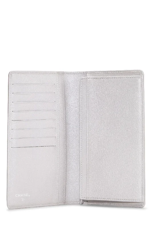 Chanel,  Silver Calfskin Long Wallet, Silver