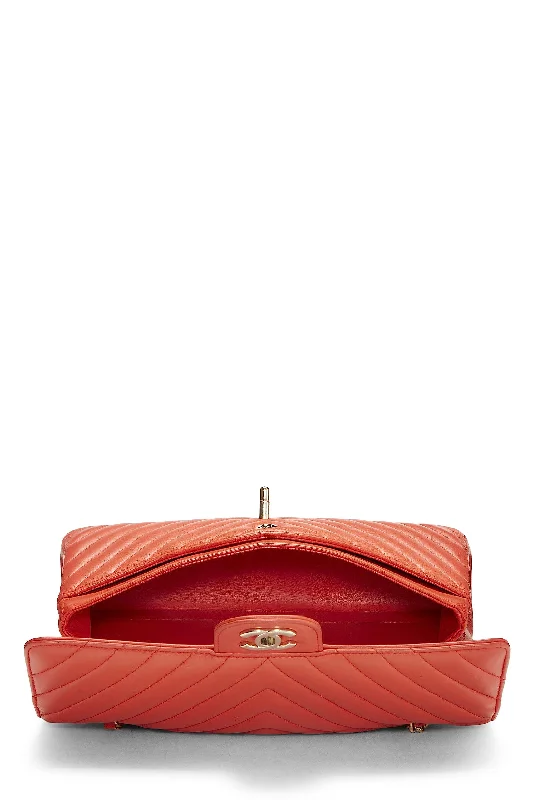 Chanel,  Orange Chevron Lambskin Classic Double Flap Medium, Black