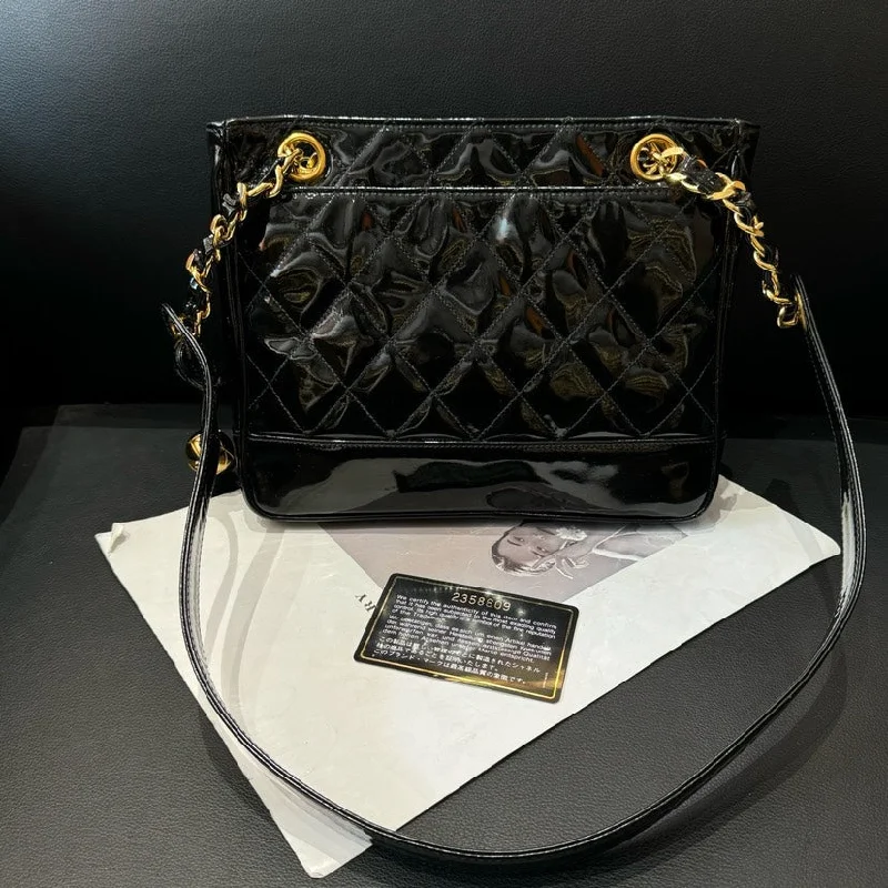 Chanel Golden Ball Patent Leather Black Single Shoulder Tote Bag