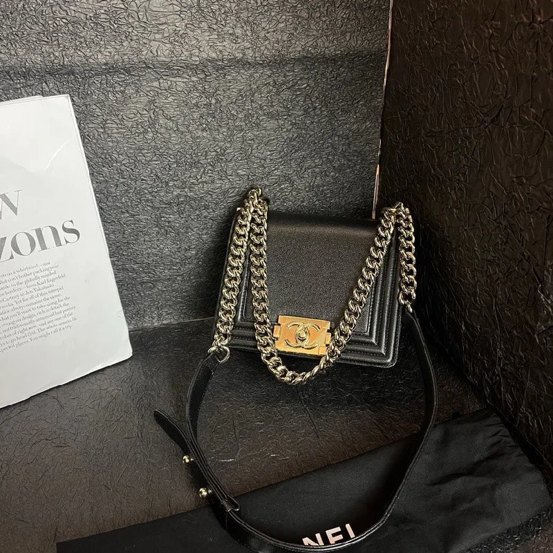 Chanel Le Boy Black Gold Logo Bag 18cm