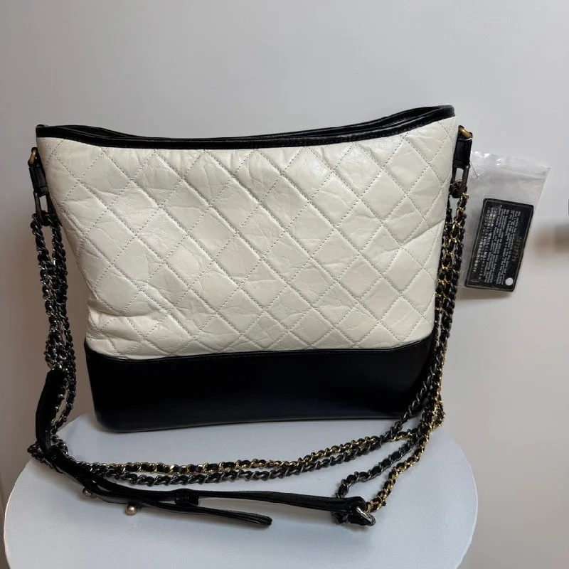 Chanel Gabrielle GM White Black Leather Quilted Shoulder Bag