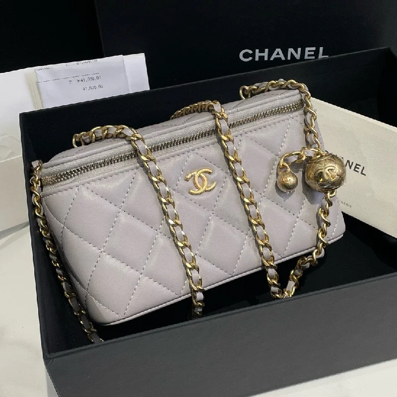 Chanel 22B White Leather Vanity Case With Adjustable Chain Medium