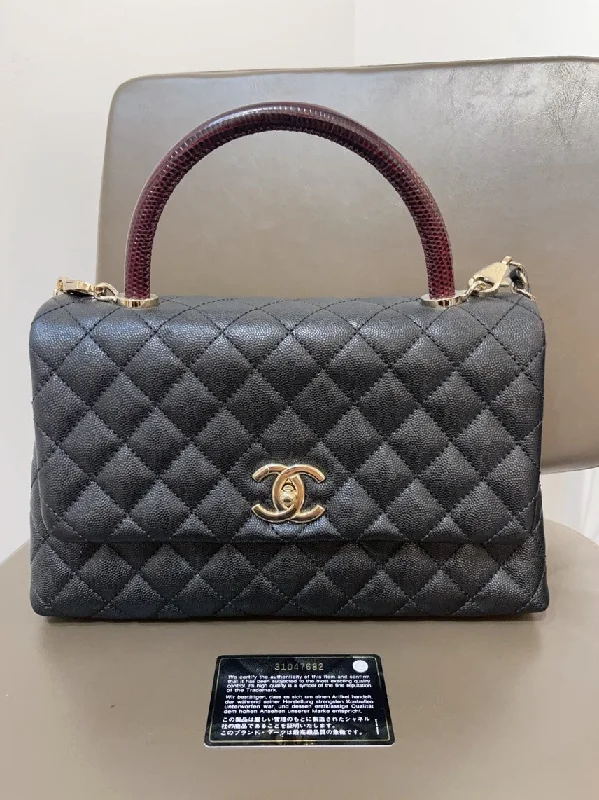 Chanel Caviar Black Coco Handle MM Quilted Leather Top Handle Bag