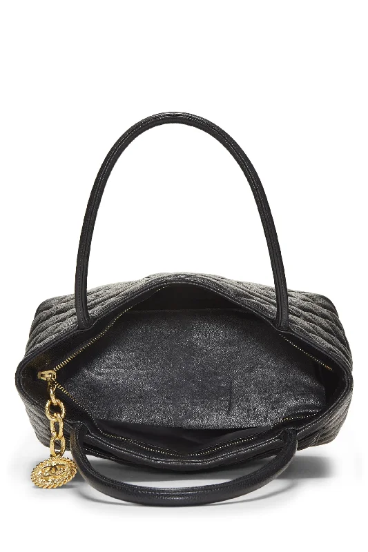 Chanel,  Black Quilted Caviar Medallion Tote, Black