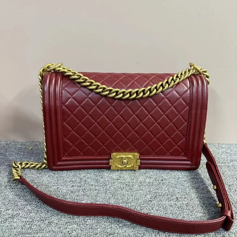 Chanel Leboy Burgundy Quilted Leather Shoulder Bag Medium