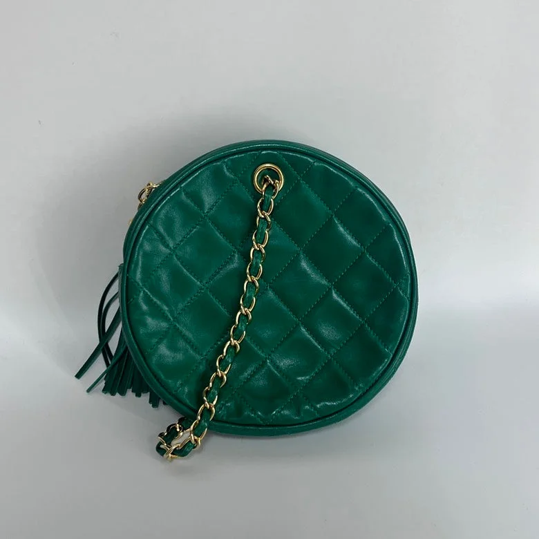 Chanel Green Leather Chain Round Handbag