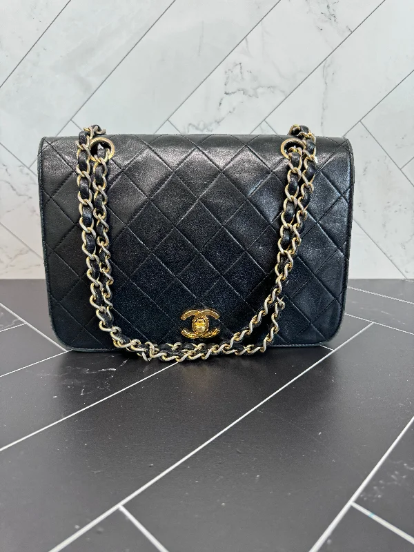 Chanel 24k Hardware Black Quilted Lambskin Single Flap