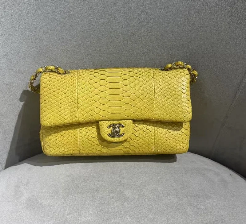 Chanel CF Classic Flap Yellow Python Bag Medium