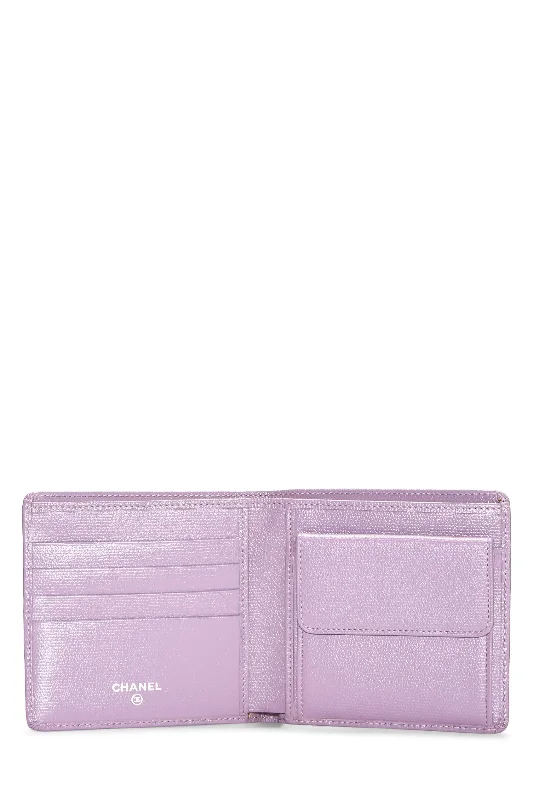 Chanel,  Purple Calfskin Bifold Wallet, Purple