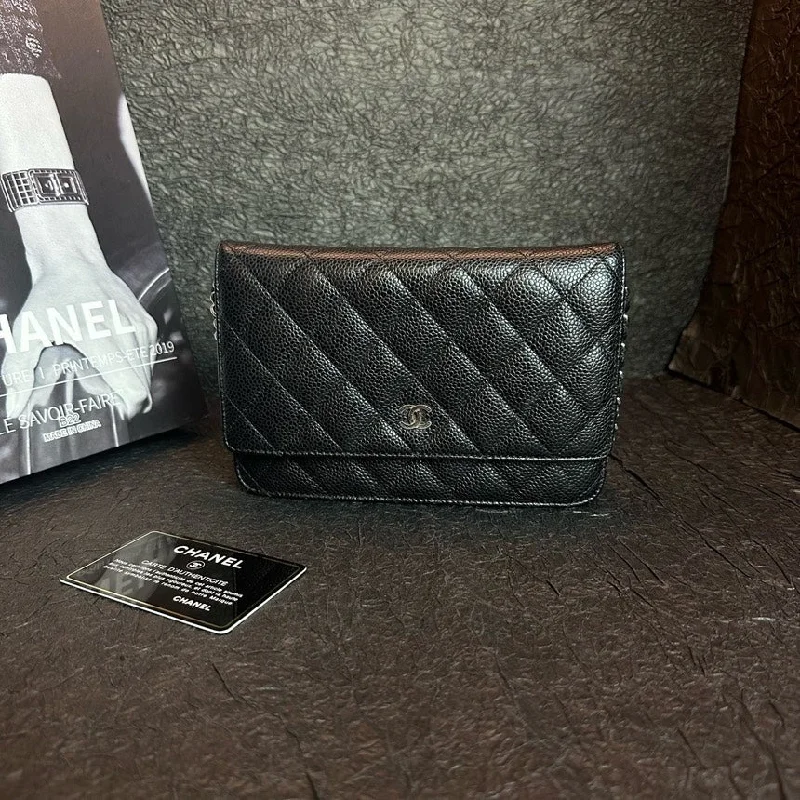 Chanel WOC 19cm Black Silver Lychee Pattern Wallet on Chain