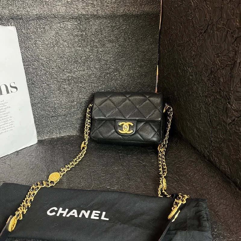 Chanel Black Gold Lychee Pattern Cowhide Flap Bag 16cm