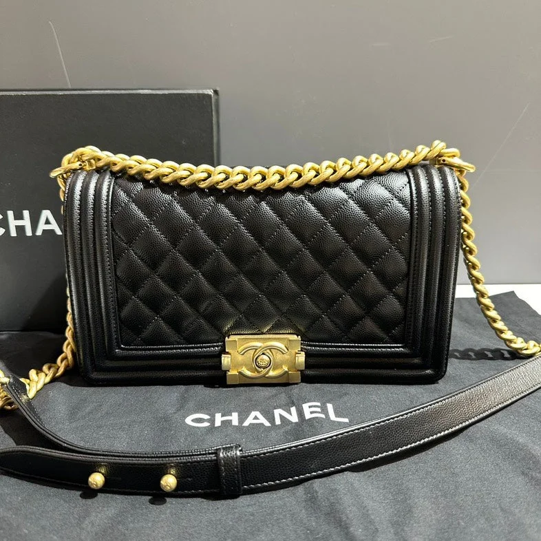 Chanel Caviar Leather Medium Black Bag with Gold Hardware