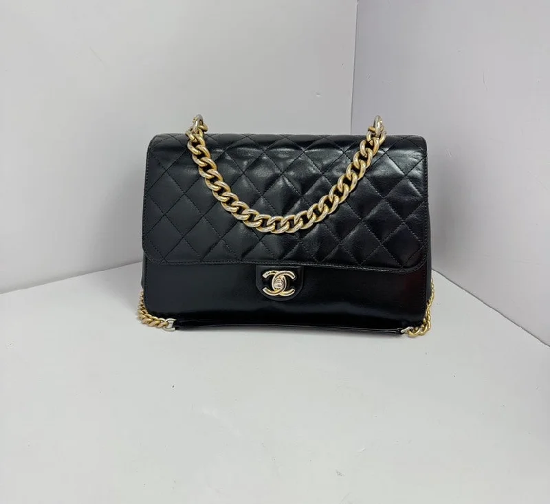 Chanel Black Quilted Leather Hand-Held Crossbody Bag Medium