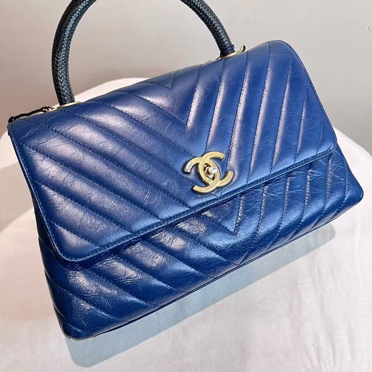 Chanel Coco Handle Blue Leather Handbag Medium Size