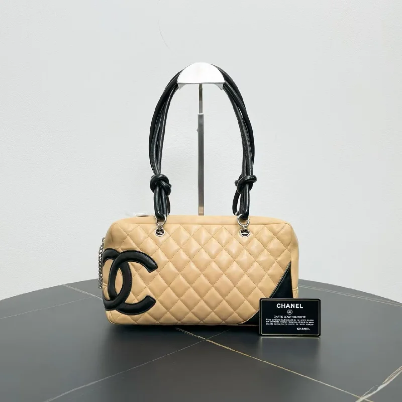 Chanel Cambon Beige Black Quilted Leather Pillow Bag Medium