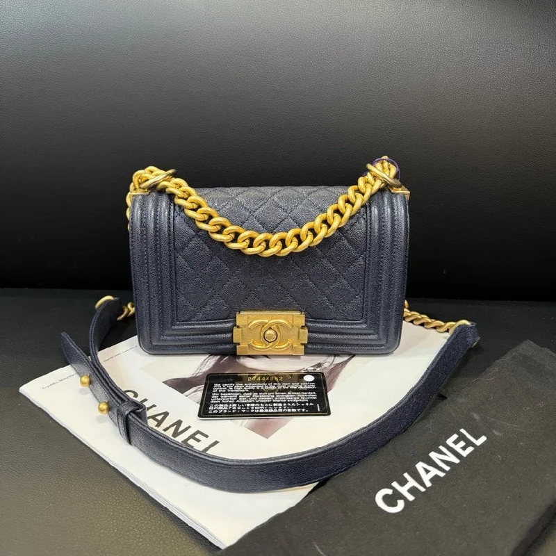 Chanel Leboy Dark Blue Gold Buckle Small Bag