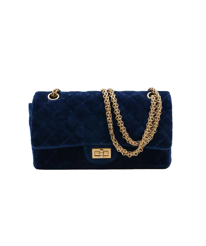 CHANEL 2.55 MATELASSE CHAIN SHOULDER BAG BLUE VELOR 90251966 DXBS1313