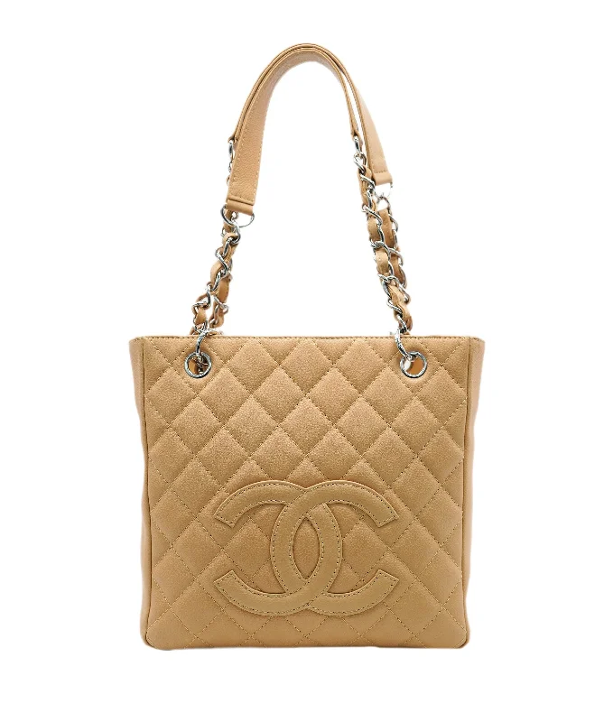 CHANEL VINTAGE PST TOTE BAG BEIGE CAVIAR SKIN DBXS2163